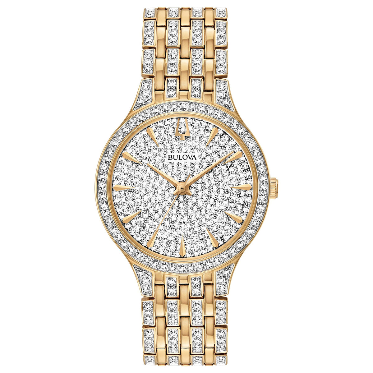 Bulova Crystal Pave 3-Hand Quartz Slim Case Watch - Yellow Gold