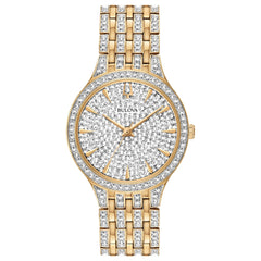 Bulova Crystal Pave 3-Hand Quartz Slim Case Watch - Yellow Gold