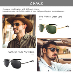 SUNGAIT Men's Polarized Square Aviator Sunglasses Durable Metal Frame for Fishing Driving Golf 100% UV Protection