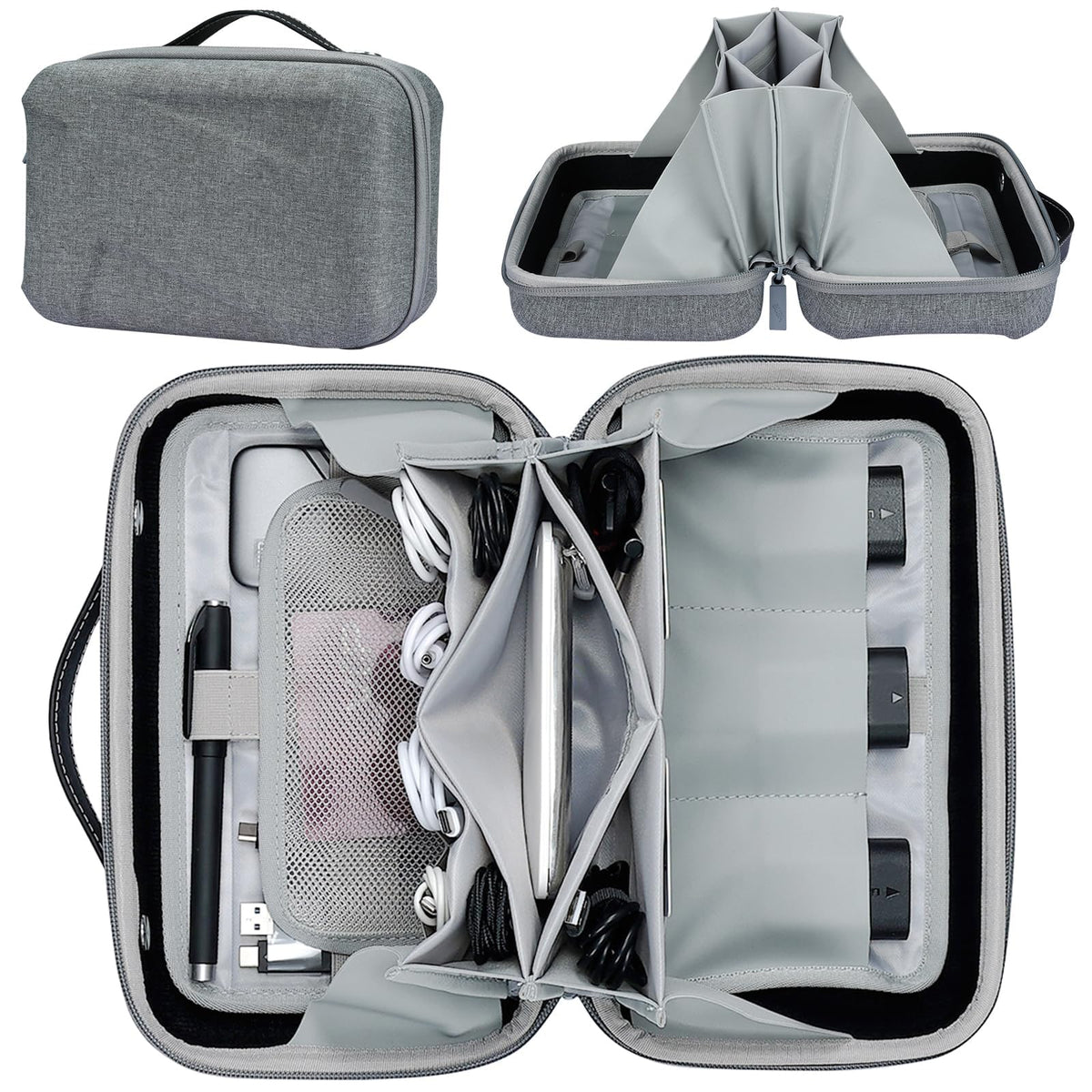 TERRIFI Electronics Organizer, Hard Shell Travel Tech Pouch with Removable Panel, Electronic Accessories Storage Carry Case for Cable, Cord, Charger, Hard Drive, Gray