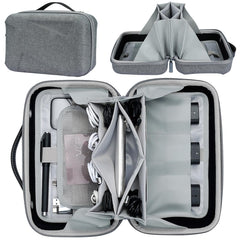 TERRIFI Electronics Organizer, Hard Shell Travel Tech Pouch with Removable Panel, Electronic Accessories Storage Carry Case for Cable, Cord, Charger, Hard Drive, Gray