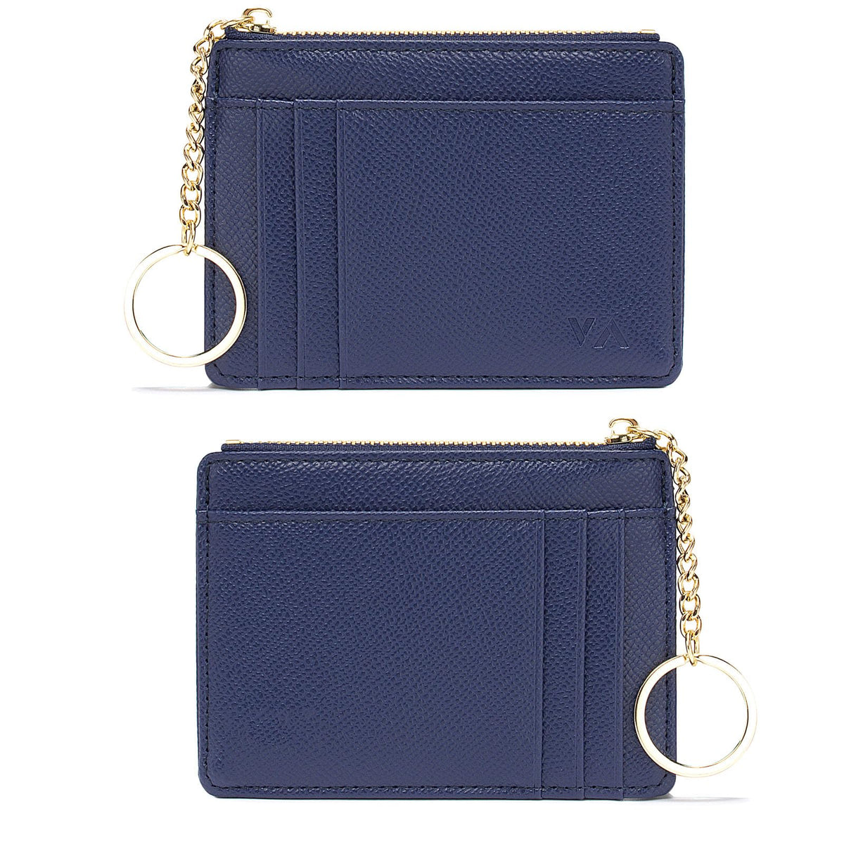 Slim RFID Blocking Card Holder Small Pocket Wallet Keychian Zipper Coin Purse Minimalist Leather Cash & Coin & Cards Case for Women Men, Royalblue, s, Rfid Wallet