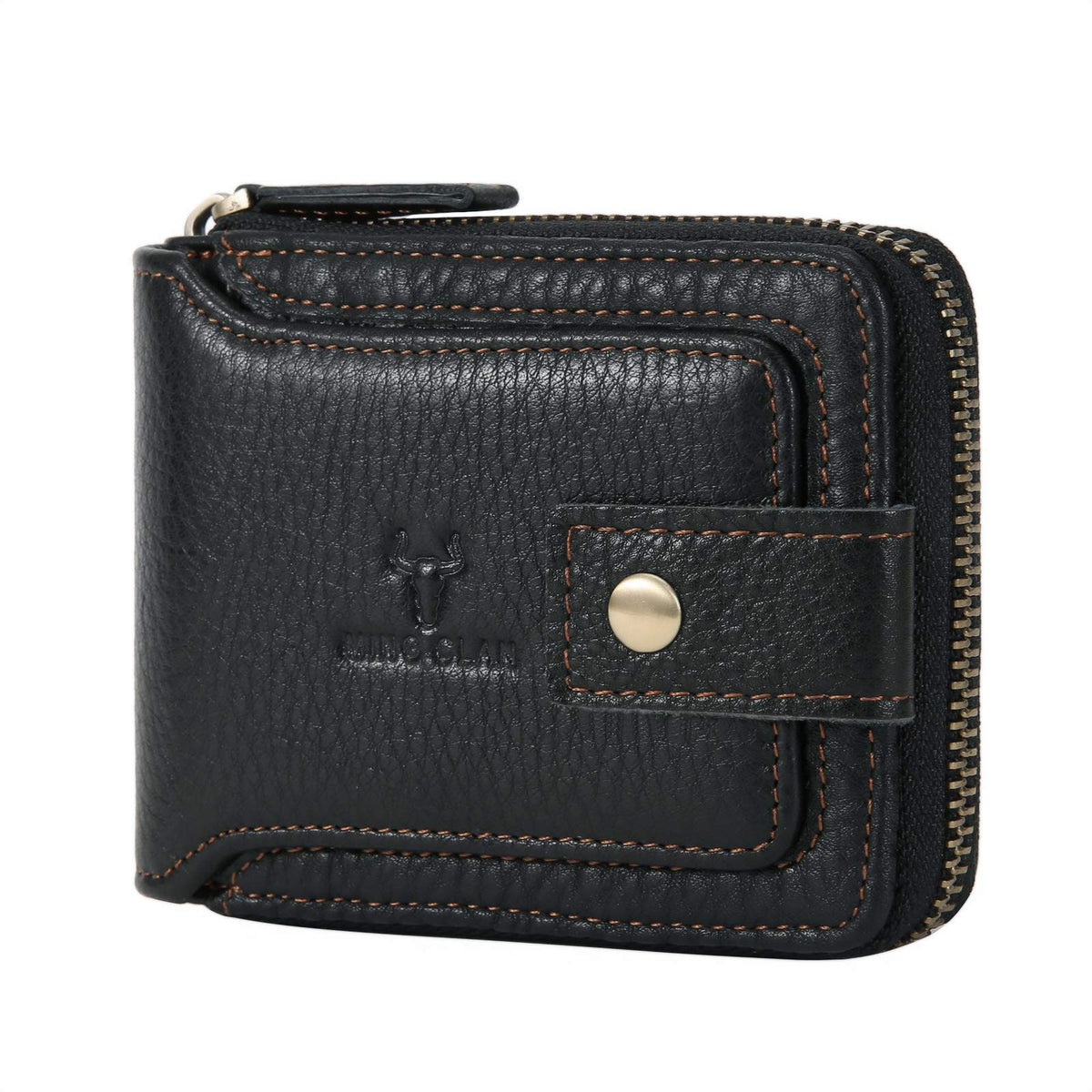 MING CLAN Zipper Wallet Men RFID Blocking Leather Bifold Wallets For Men - Flap ID Window Zip Coin Pocket Mens Zipper Wallets - Big Capacity - Black