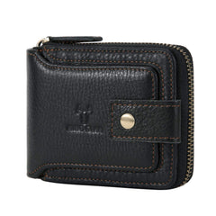 MING CLAN Zipper Wallet Men RFID Blocking Leather Bifold Wallets For Men - Flap ID Window Zip Coin Pocket Mens Zipper Wallets - Big Capacity - Black