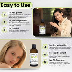 Drsous Ca Organic Black Seed Oil 100ml | 100% Pure Cold Pressed Black Cumin Seed Natural and Essential Oil for Hair Growth and Skin care | Glass Bottle, Made in Palestine
