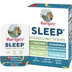 MARYRUTH'S Sleep Dissolving Strips by MaryRuth's | L Theanine | Chamomile Flower | Melatonin 5mg | Valerian Root | Vitamin B6 | Sugar Free | Cranberry Flavor | Vegan | Gluten Free | Dairy Free | 30 Count