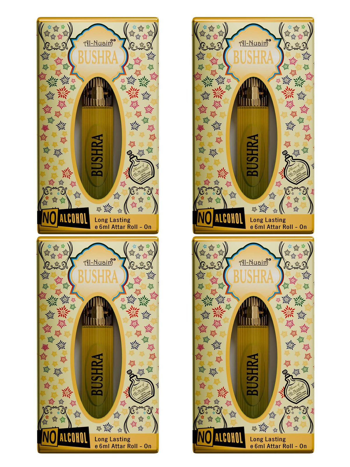 Al-Nuaim Bushra Alcohol Free Attar Roll On for Women - Pack of 4 (6ml Each) | Exquisite & Long Lasting Fragrance