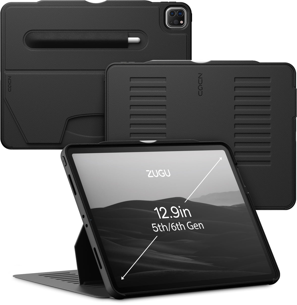 ZUGU CASE iPad Pro 12.9 Case, Ultra Slim Protective Case/Cover Designed for iPad Pro 12.9-inch (6th Gen / 5th Gen) Wireless Apple Pencil Charging, Convenient Magnetic Stand (Auto Sleep/Wake) - Black