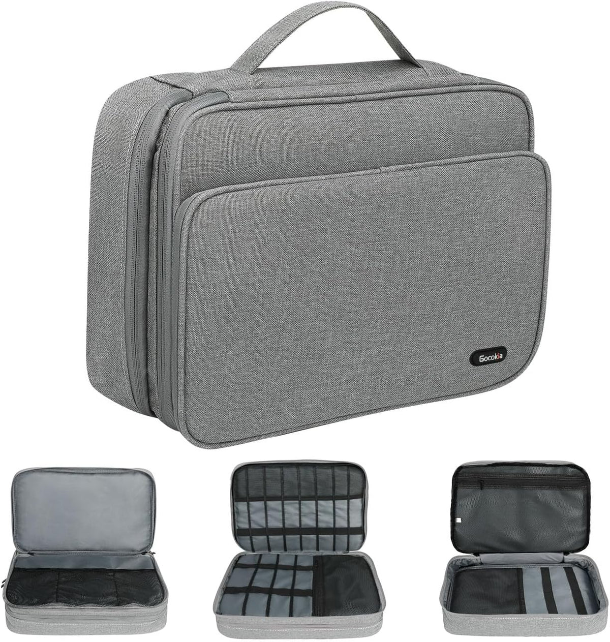 Gocokia Plus Large Capacity Electronic Accessories Organizer, Storage Handbag with Front Pocket Travel Cable Organizer Gadget Bag Carry Pouch for iPad 11,Hard Drives, Power, Charger -Grey