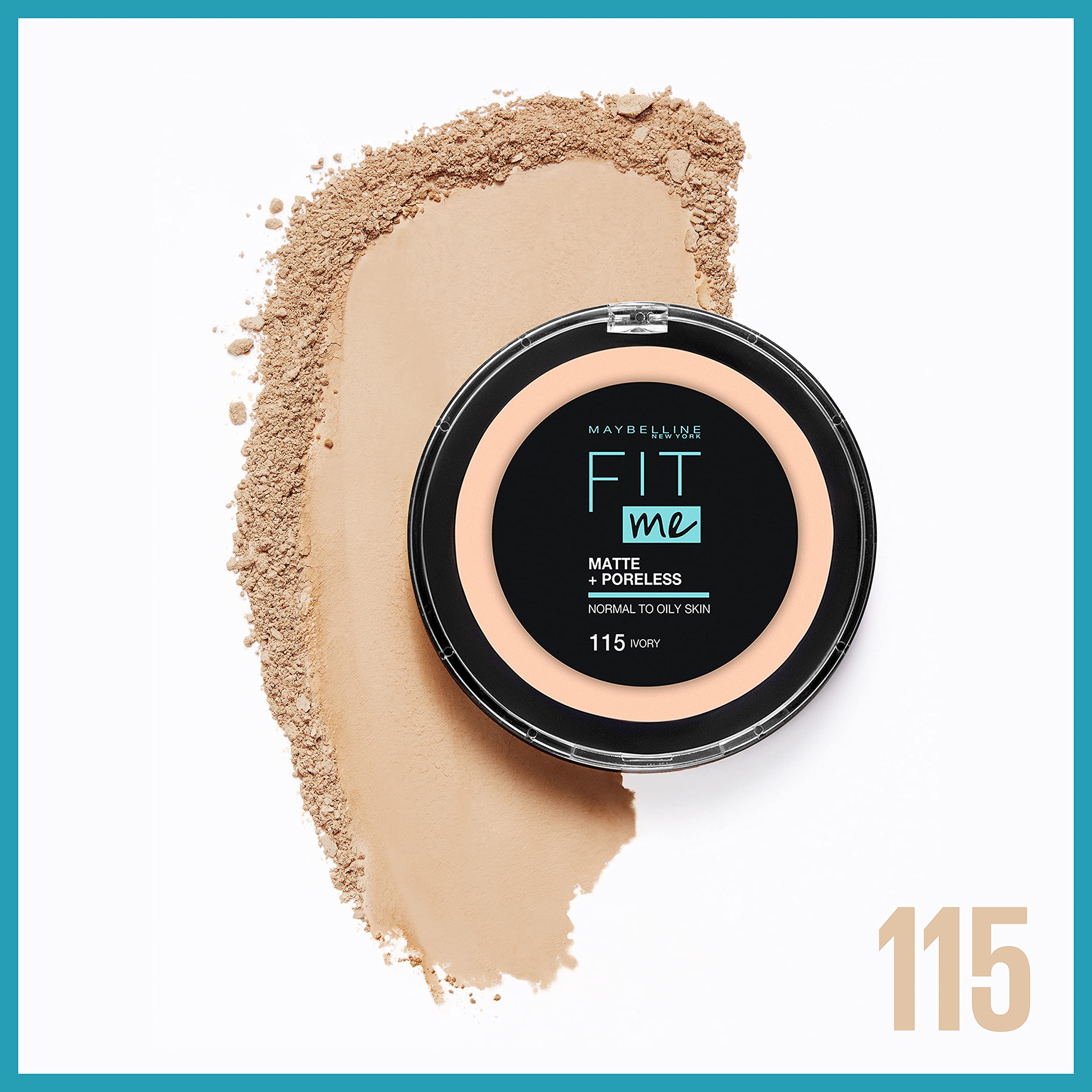 Maybelline New York Powder Foundation, Matte & Poreless, Full Coverage and Blendable, Normal to Oily Skin, Fit Me, 115 Ivory, 54g