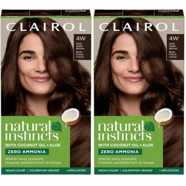 Clairol Natural Instincts Demi-Permanent Hair Dye, 4W Dark Warm Brown Hair Color, Pack of 2