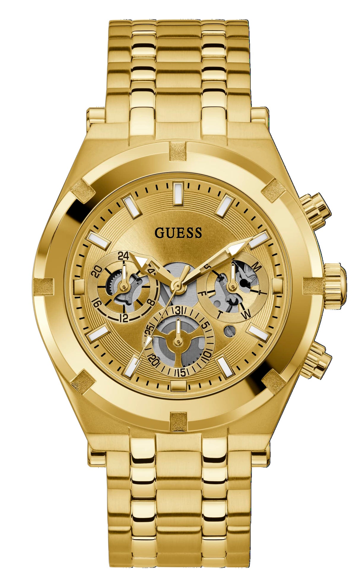 GUESS Men's Sport Multifunction 44mm Watch – Gunmetal & Blue Dial with Gunmetal Stainless Steel Case & Bracelet