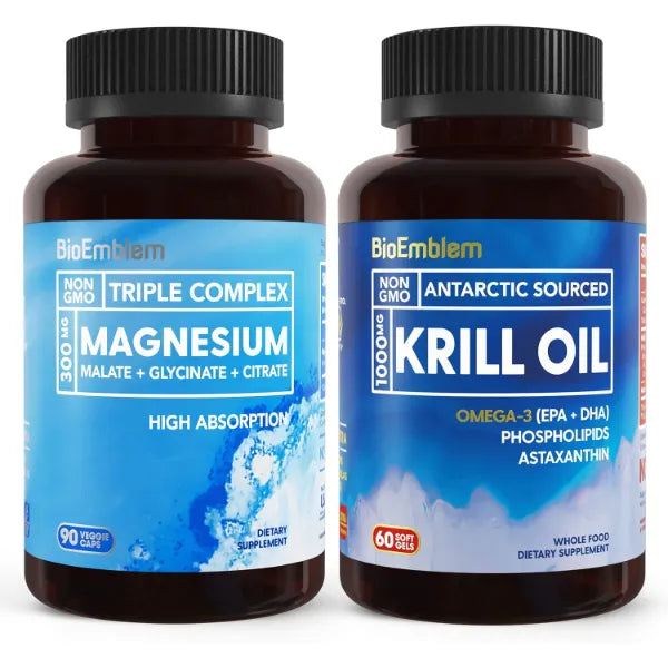 BioEmblem Triple Magnesium Complex and Antarctic Krill Oil, Supports Sleep and Brain Health, Heart and Joint Health, Promotes Cardiovascular Health, and Supports Relaxation