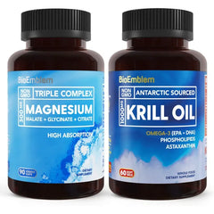 BioEmblem Triple Magnesium Complex and Antarctic Krill Oil, Supports Sleep and Brain Health, Heart and Joint Health, Promotes Cardiovascular Health, and Supports Relaxation