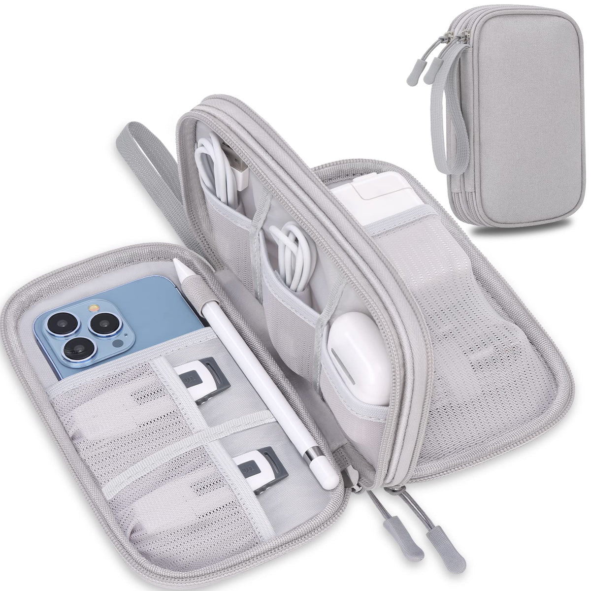 Lacdo Electronic Organizer, Travel Cable Organizer Bag Pouch Tech Electronic Accessories Carry Case Portable Double Layers Charger Case for Cable, Cords, Charger, Phone, Earphone, Power Bank, Gray