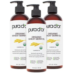 PURA D'OR 16 Oz ORGANIC Wheat Germ Oil - 100% Pure & Natural USDA Certified Cold Pressed Carrier Oil - Vitamin E Rich, Moisturizing & Nourishing Anti-Aging Properties - Healthy Hair Growth & Skincare