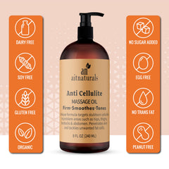 Aitnaturals Anti-Cellulite Massage Oil - 240ml | Firming, Soothing & Toning Formula Infused with Collagen & Stem cell | Targets Cellulite on Hips, Abdomen & Thighs | Unique Blend for Smoother Skin