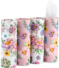 Winoo Design Car Tissues Holder with Facial Tissues - 4 PK - Travel Tissue Tubes for Car Box Container Perfect Fit for Car Cup Holder Car Tissues Cylinder (Pink)
