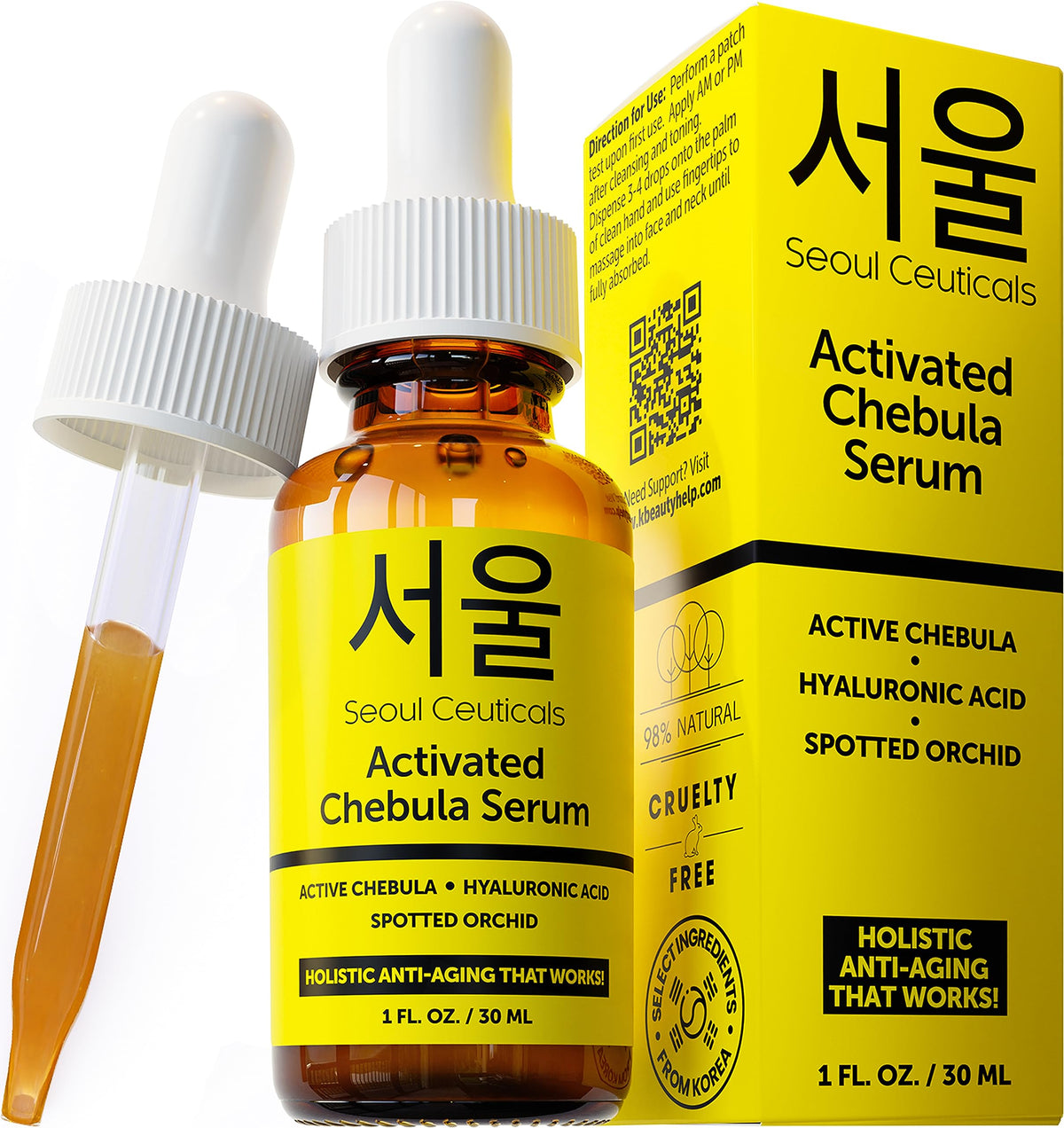 Celuceuticals Active Facial Serum by Shibola - Korean Anti-Aging Skincare Natural K-Beauty Skincare with Hyaluronic Acid + Spotted Orchid for Healthy, Youthful, Glowing Skin, 1 oz