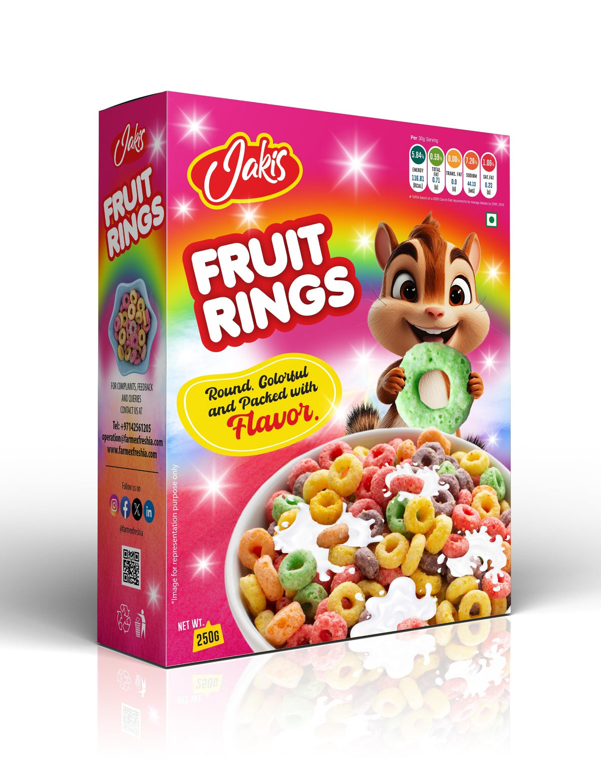 Jakis Premium Fruit Rings Original Corn Flakes | 250g | Nourishing Breakfast | Cholesterol Free | High in Vitamins B1, B2, B3, D & Iron | Quick & Easy Breakfast