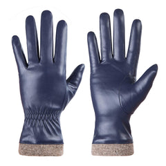 REDESS Winter Leather Gloves for Women, Wool Fleece Lined Warm Gloves, Touchscreen Texting Thick Thermal Snow Driving Gloves - Navy