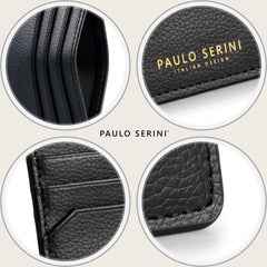 PAULO SERINI® Unisex Card Holder with 6 Card Slots and Compartment for Banknotes and Coins Elegant Credit Card Holder Made of Soft Vegan Leather - Onyx Black