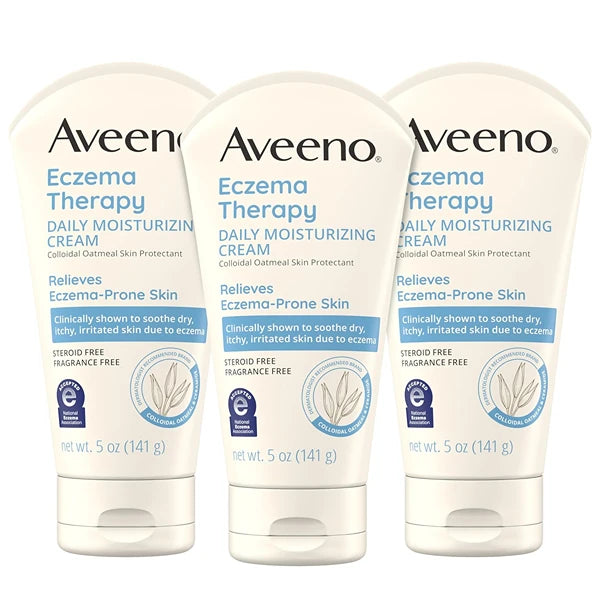 Aveeno Eczema Therapy Daily Moisturizing Body Cream for Sensitive Skin, Soothing Eczema Relief Cream, Colloidal Oatmeal & Ceramide for Dry & Itchy Skin, Steroid- & Fragrance-Free, 5 oz, Pack of 3