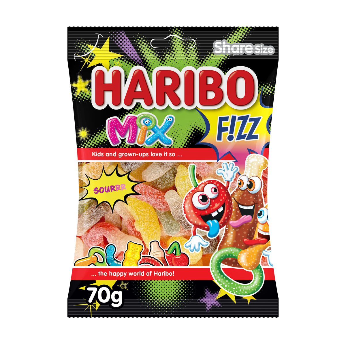 HARIBO Fizz Mix Sour Candy Gummies Delightful Mix of fizzy Sour Flavours - 70G