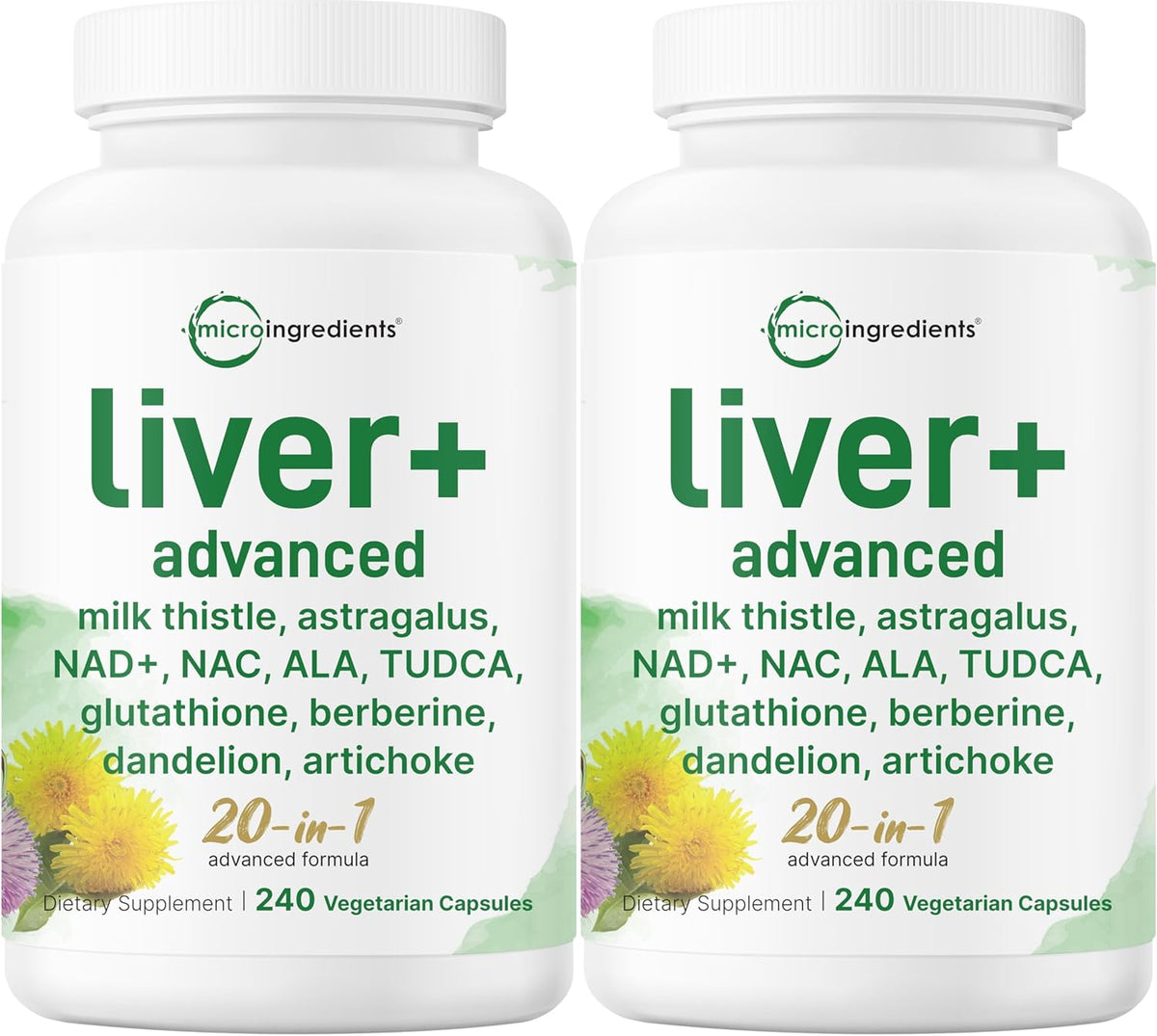 Micro Ingredients Liver Advanced+, 480 Veggie Capsules | 20-in-1 Complex + Milk Thistle, Dandelion, NAD, NAC, ALA, TUDCA, Glutathione, Artichoke, Turmeric, & Astragalus | Non-GMO, Gluten Free