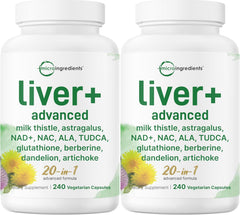 Micro Ingredients Liver Advanced+, 480 Veggie Capsules | 20-in-1 Complex + Milk Thistle, Dandelion, NAD, NAC, ALA, TUDCA, Glutathione, Artichoke, Turmeric, & Astragalus | Non-GMO, Gluten Free