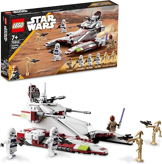 LEGO 75342 Star Wars Republic Fighter Tank Building Toy, The Clone Wars Set with 4 Minifigures and Battle Droid Figures, Gifts for Kids, Boys and Girls