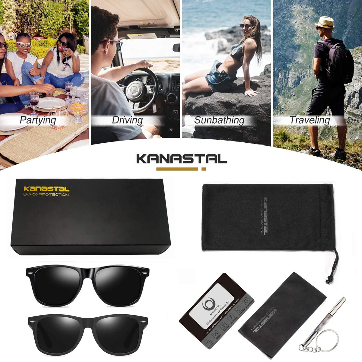 KANASTAL Polarized Sunglasses Men, Fashion Square Sun Glasses Women, Classic Shades for Womens, Driving Fishing Outdoor 100% UV400 Protection