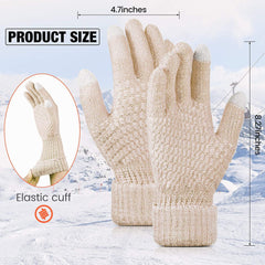 4 Pairs Women's Winter Touch Screen Gloves Warm Fleece Lined Knit Gloves Elastic Cuff Winter Texting Gloves