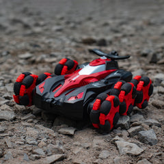 RC Car Toys, 6WD Remote Control Stunt Car, All-Terrain RC Car with 360° Swing-Arm, LED Lights, Music, Smoke Effects, 900 mAh Battery, Dual 2.4 Ghz & Motion-Sense Control - Toys for Kids (RED)