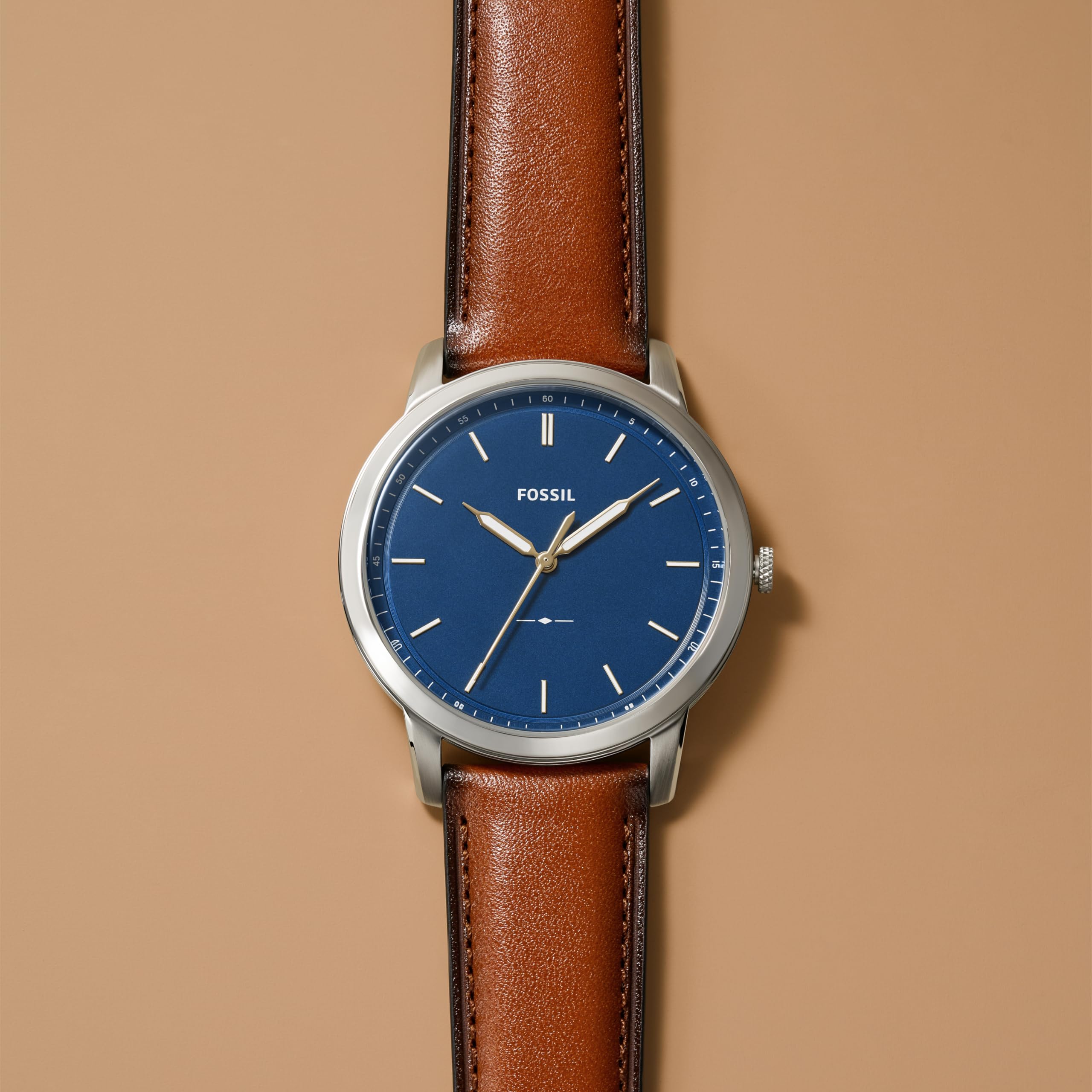 Fossil Men's Quartz Watch, Analog Display and Leather Strap Blue