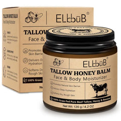 ELBBUB Whipped Tallow Cream for Face & Body - 100% Grass-Fed Beef Tallow, Natural Honey & Beeswax Moisturizer, Deep Hydration & Nourishment, Oil-Free & Unscented, Fast Absorbing, 4.2 Fl Oz