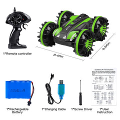 Amphibious RC Car for Kids, 2.4 GHz 4WD Remote Control Boat Waterproof RC Monster Truck Rotate 360° Spins & Flips, All-Terrain Stunt Car Vehicles Beach Pool Toy Gift for Age 5-12 Teens Boy Girl Adult