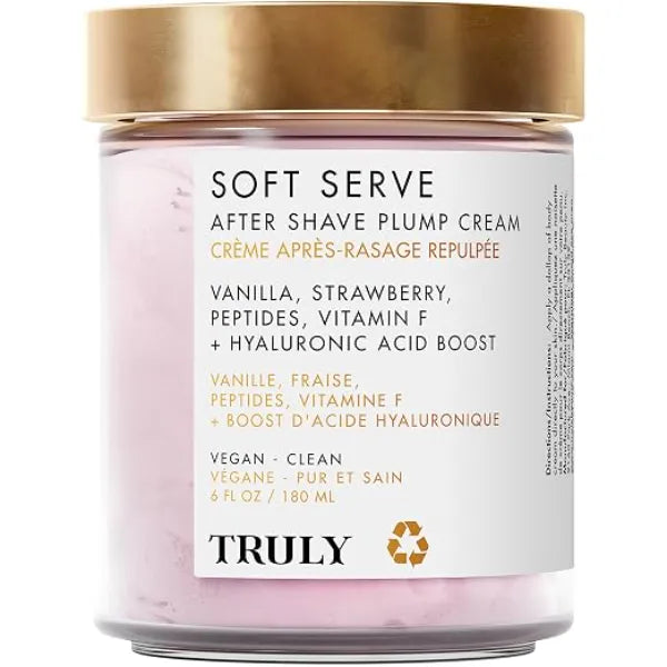 Truly Beauty Soft Serve After Shave Plump Cream Post Shave Body Lotion Hydrating Cream with Hyaluronic Acid & Peptides Post Shave Care for Dry Skin & Ingrown Hairs Strawberry Vanilla Scent