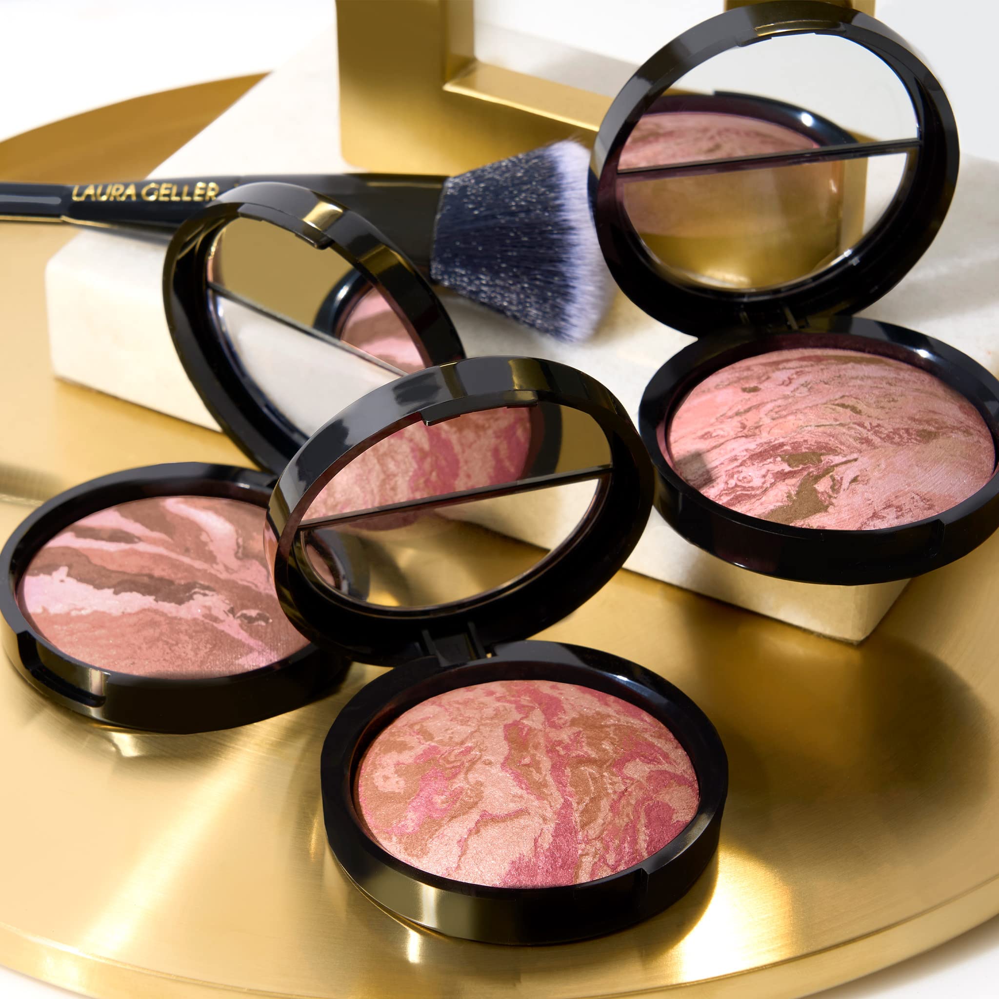 (Rose Bronze) - LAURA GELLER Baked Blush-n-Bronze Marbleized 2-in-1 Bronzer Blush Contour Face with a Radiant Flush, Rose Bronze