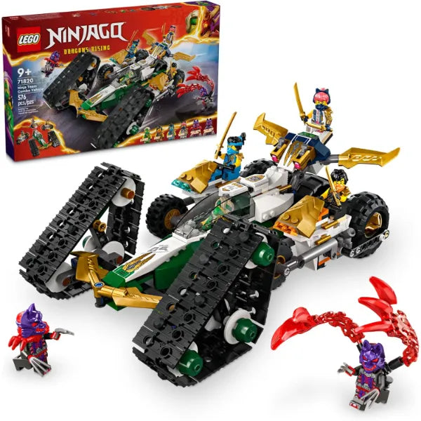LEGO NINJAGO Ninja Team Combo Vehicle, 4 in 1 Ninja Playset for Kids with Glider, Off-Road Racer and 2 Motorcycle Toys, Birthday Gift for Boys and Girls, Ninja Toy with 6 Minifigures, 71820