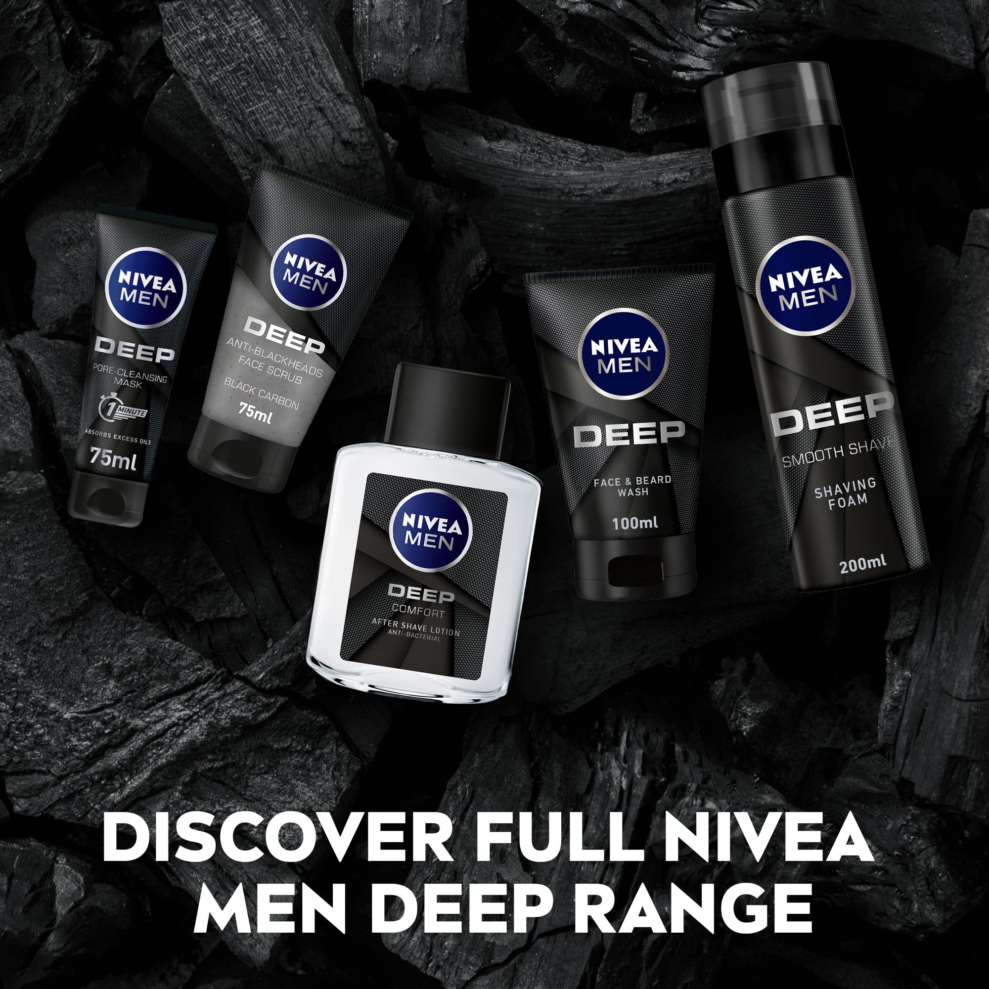 NIVEA MEN After Shave Lotion, DEEP Antibacterial Black Carbon Woody Scent, 100ml