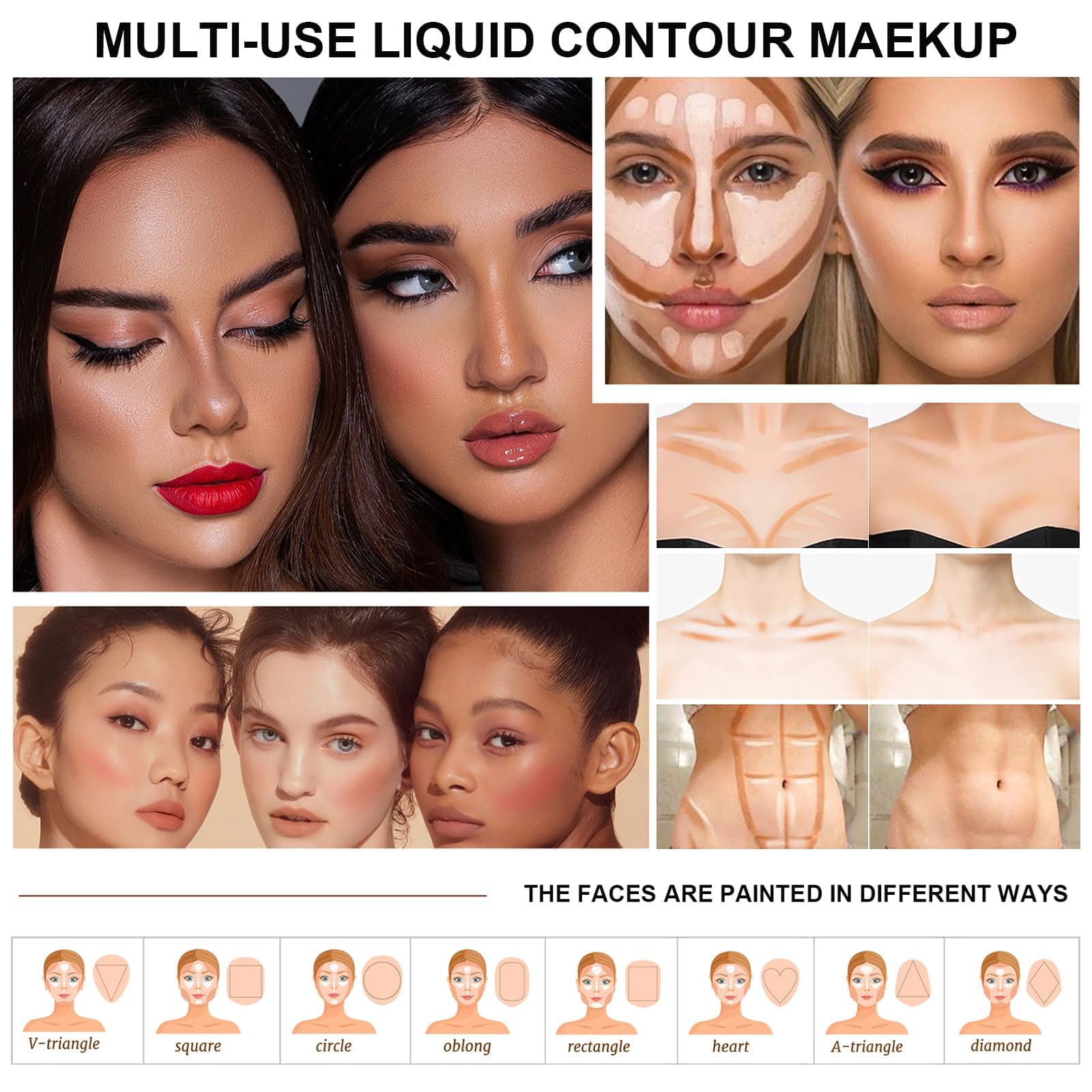 Azonee Liquid Contour Stick Trio, 3Pcs Liquid Contour Beauty Wand, Highlighter for Sculpted Makeup, Matte Finish Liquid Contour, Lightweight Look, Longwear Waterproof Formula for All Skin Tone