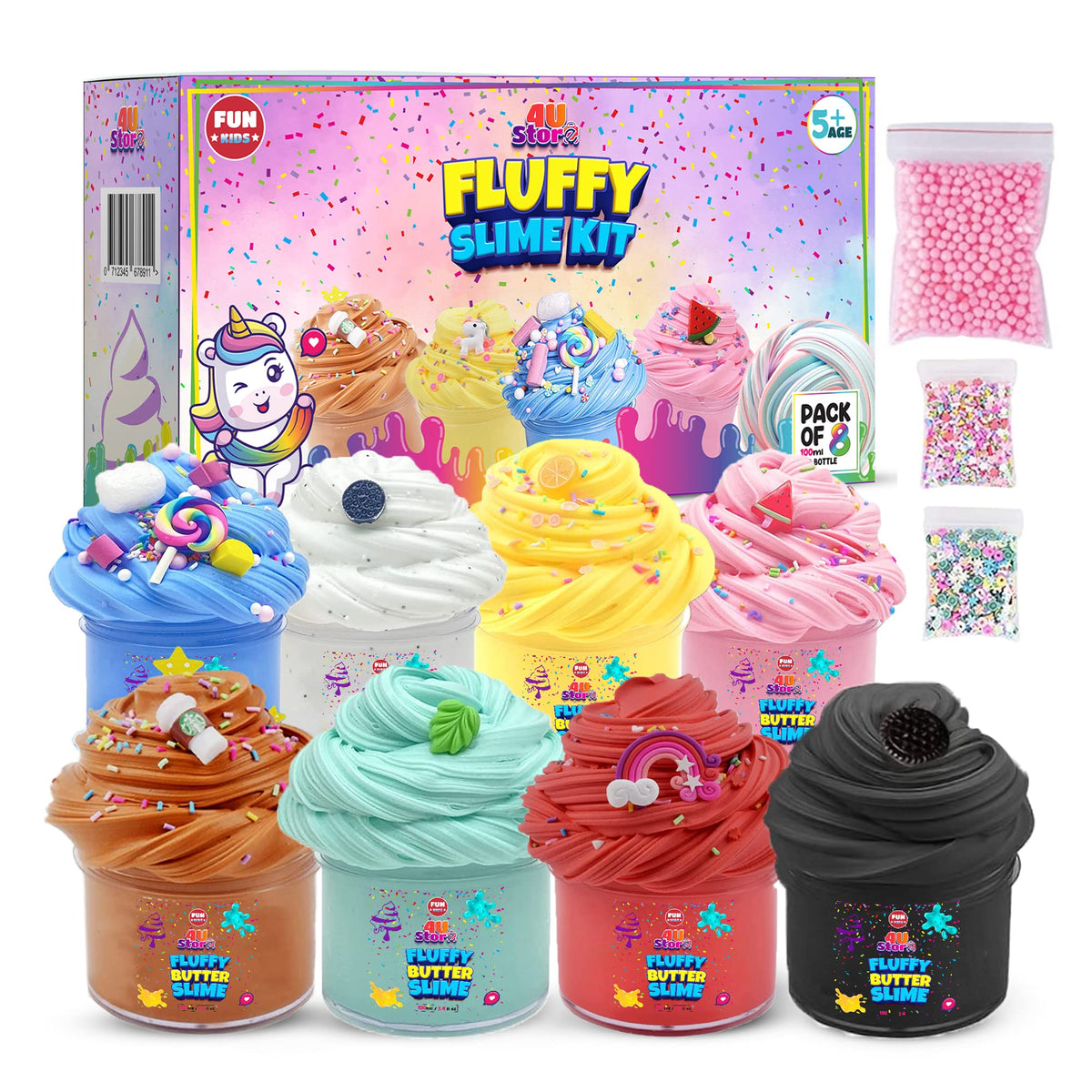 4USTORE (800ML) Butter Slime Kit for Kids, Girls & Boys - Non-Sticky, Scented, Soft & Glossy to Make Your Own Cloud Slime – Stress Relief Party Favors & Great Gift Idea 8 Bottles (100ml Per Bottle)