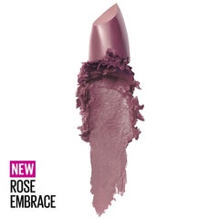 Maybelline Color Sensational Lipstick, Lip Makeup, Cream Finish, Hydrating Lipstick, Nude, Pink, Red, Plum Lip Color, Rose Embrace, 0.15 oz; (Packaging May Vary)