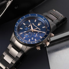 Maserati Men's Sfida Collection Stainless Steel Grey PVD Watch with Stainless Steel Bracelet - R8873640001, gray, Bracelet
