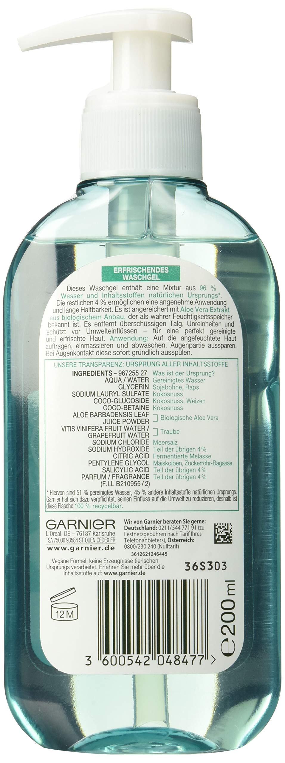 Garnier SkinActive Wash Gel with Aloe Extract Normal and Combination Skin (200 ml)