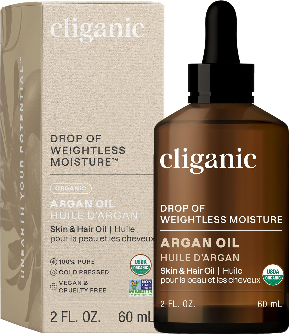 Cliganic Organic Argan Oil, 100% Pure | for Hair, Face & Skin | Cold Pressed Carrier Oil, Imported from Morocco