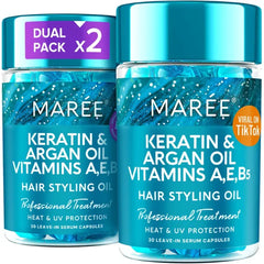 MAREE Hair Oil for Frizzy - Hair Vitamins Keratin Styling Capsules with Jojoba & Argan Oil - Anti Frizz Serum for Women Heat Protectant - Frizzy, Damaged, Dry & Curly