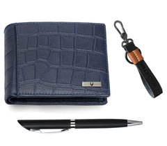 WildHorn® RFID Protected Genuine Leather Wallet & Gift Combo for Men - Blue Cr M