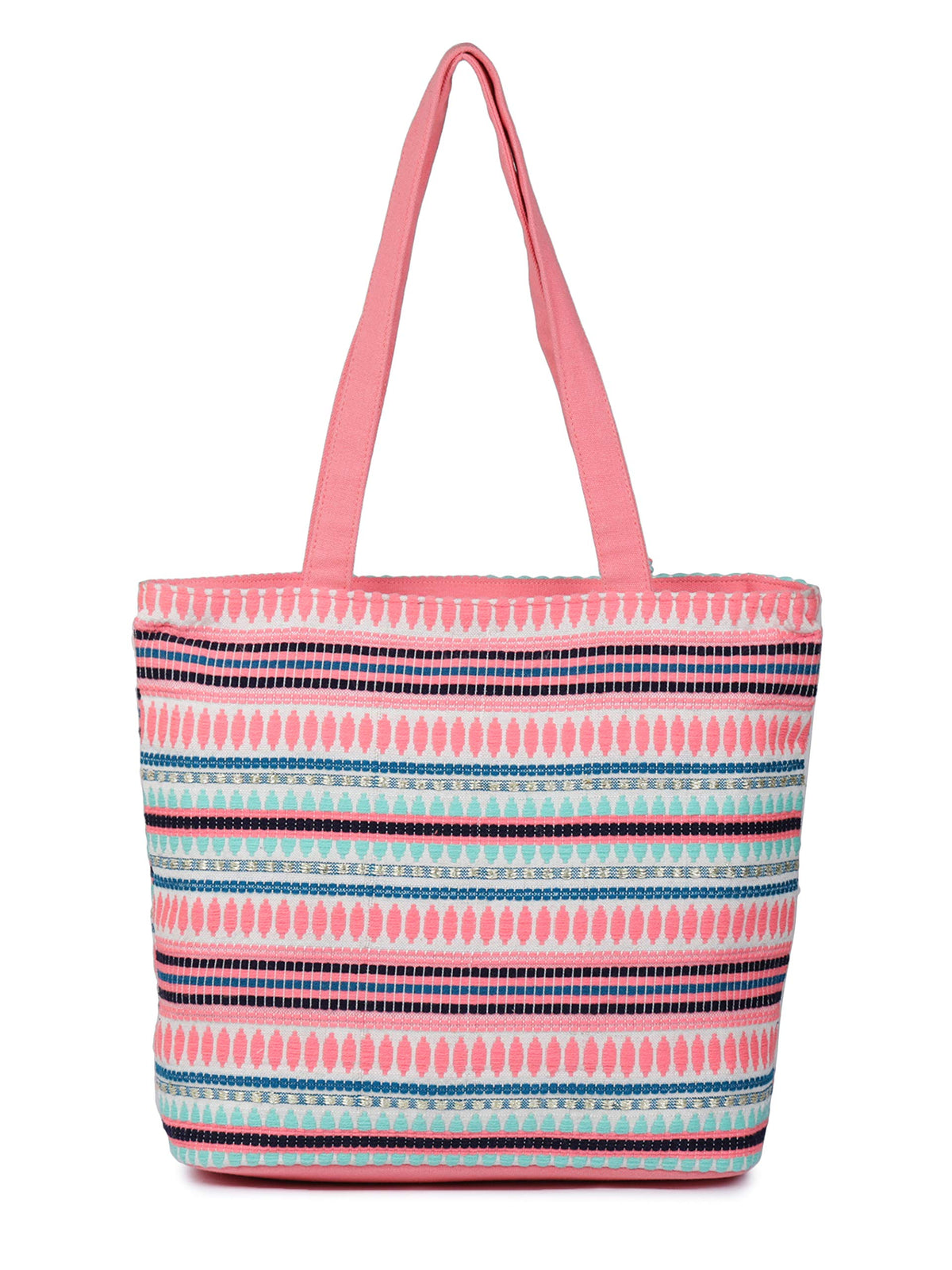 ALII AND ALIIZEY Canvas Jacquard Woven Fabric Tote Bag Women's Handbag College Bag Holiday Bag Beach Bag AJ_6212_Peach, M